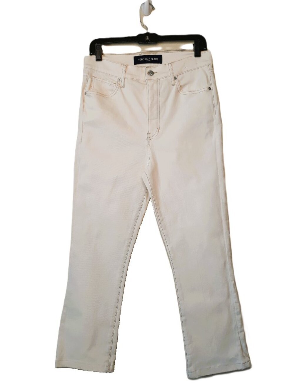 Veronica Beard Carly Kick Cropped Flare Jeans High Rise 30/10 Ecru